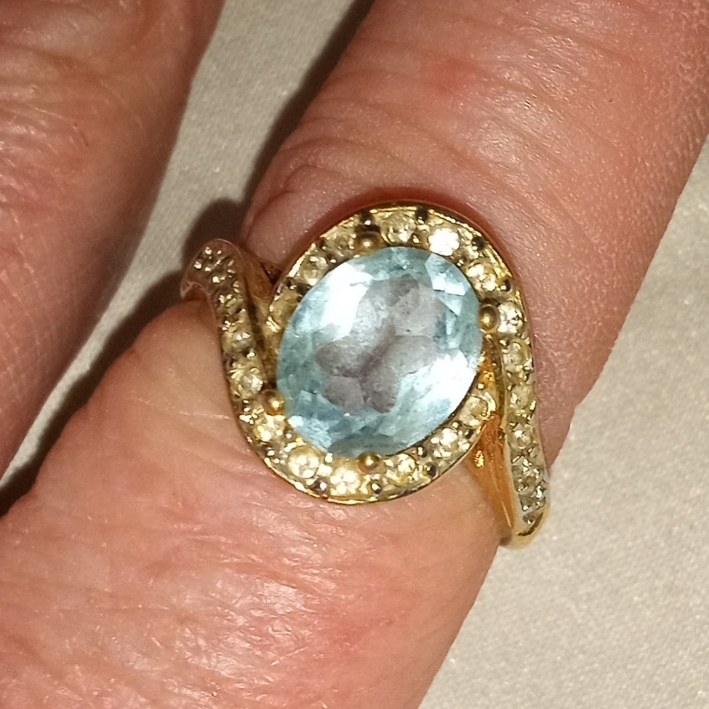 Gold Ring With Blue Gemstone - image 2